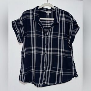 Lucky Brand Navy and White Plaid Blouse size Medium